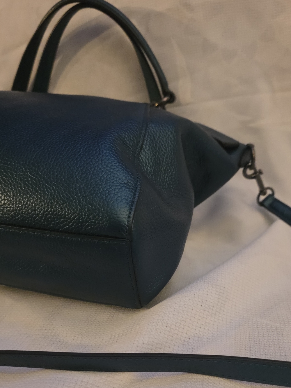 Coach Mini Kelsey Satchel in a metallic dark blue pebbled leather. - Picture 8 of 10